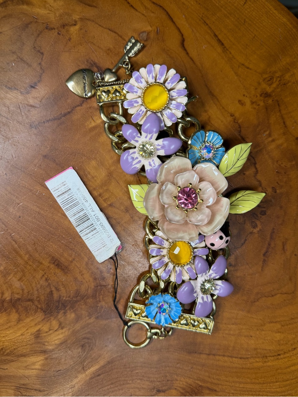 Betsey Johnson pastel flower garden Enamel Charm Bracelet - Purple, Pink & Blue